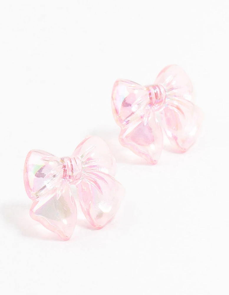 Plastic Holographic Puff Bow Stud Earrings