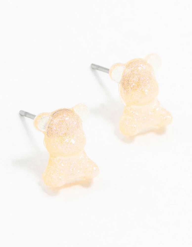 Plastic Holographic Teddybear Stud Earrings