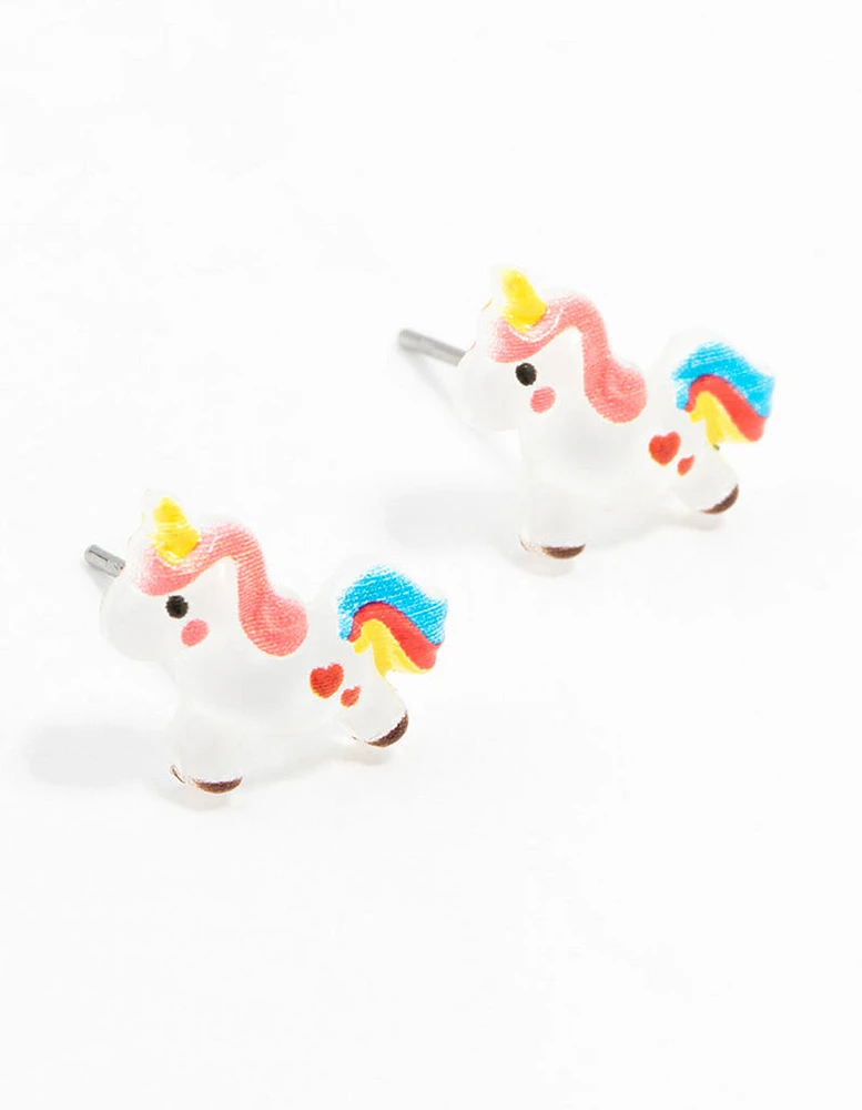 Plastic Unicorn Stud Earrings