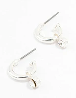 Simple Silver Diamante Huggie Charm Earrings