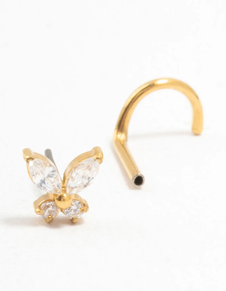 Gold Plated Surgical Steel Butterfly Threadless Nose Stud