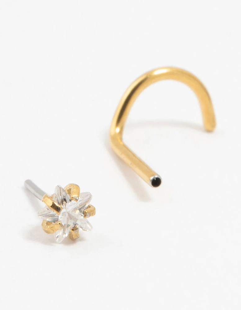 Gold Plated Surgical Steel Cubic Zirconia Star Threadless Nose Stud