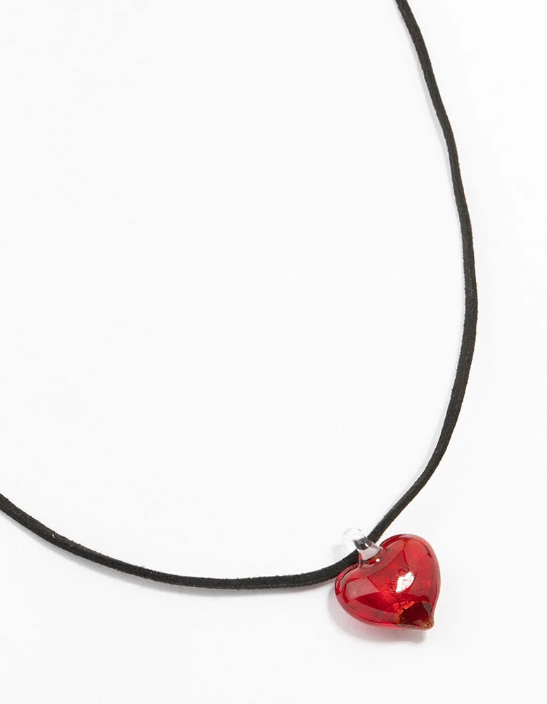 Mini Red Beaded Glass Heart Necklace