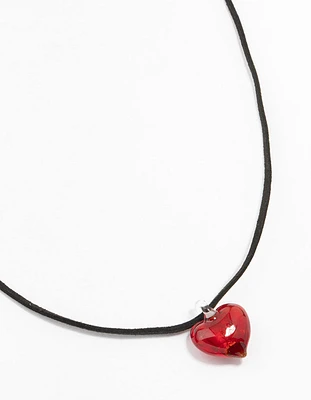 Mini Red Beaded Glass Heart Necklace