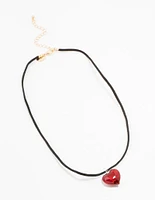 Mini Red Beaded Glass Heart Necklace