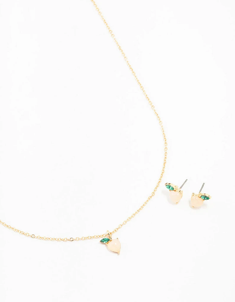 Mini Gold Apple Necklace & Earring Set