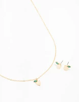 Mini Gold Apple Necklace & Earring Set