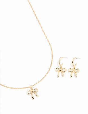 Lovely Gold Bow Necklace & Earring Set