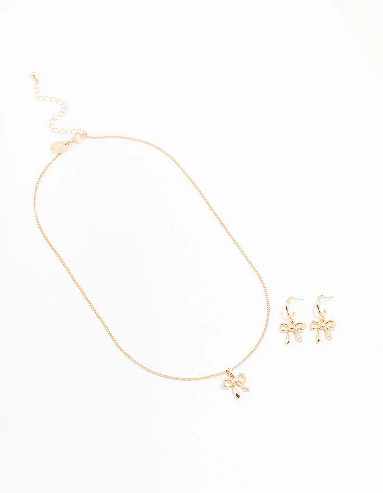 Lovely Gold Bow Necklace & Earring Set