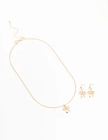 Lovely Gold Bow Necklace & Earring Set