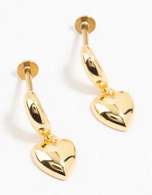 Gold Plated Surgical Steel Heart Drop Flatbacks 2-Pack