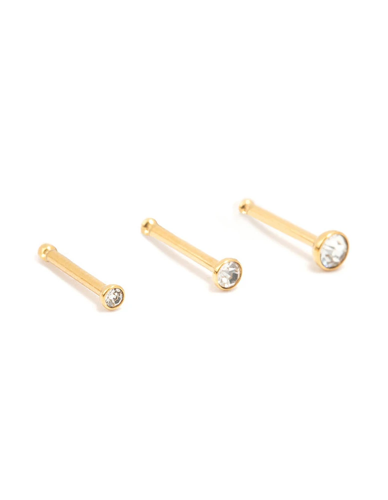 Gold Plated Titanium Ring & Cubic Zirconia Stud Nose Piercings 6-Pack