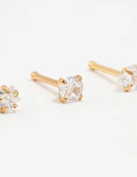 Gold Plated Titanium Graduating Cubic Zirconia Nose Studs 3-Pack