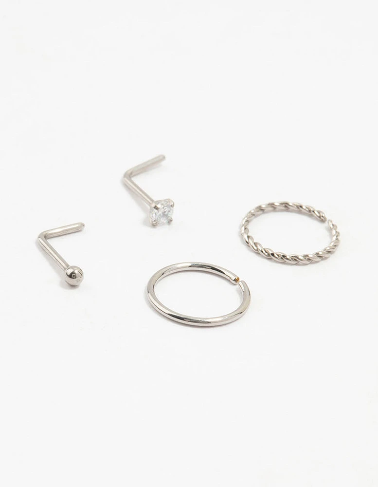 Titanium Diamante Twisted Nose Rings 4-Pack