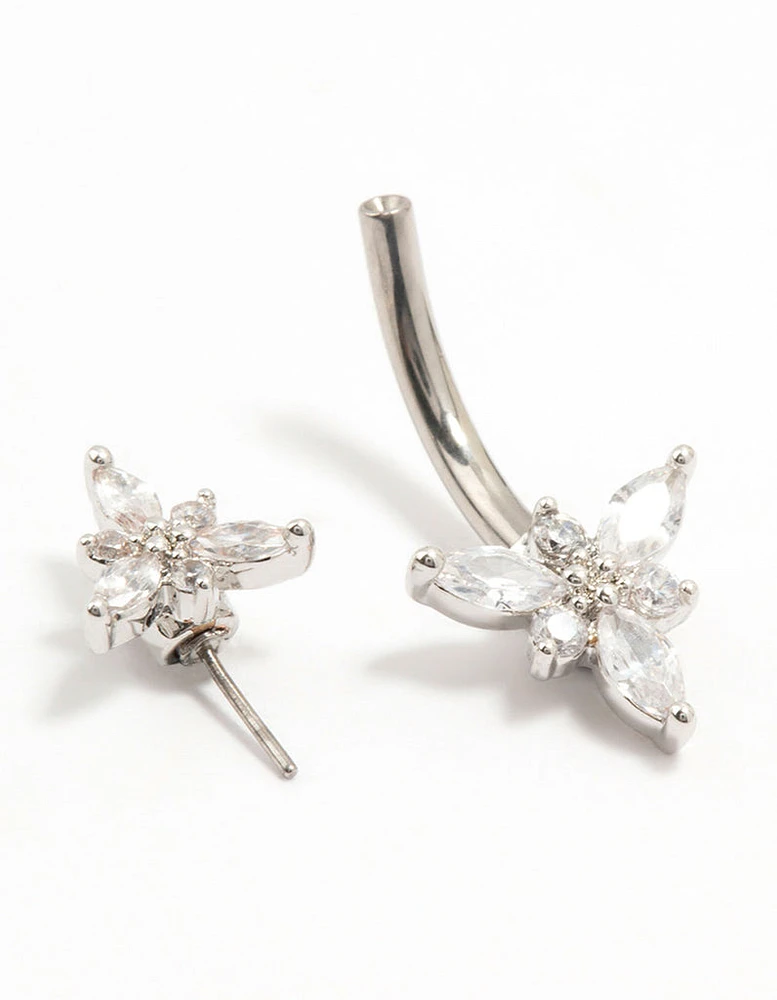 Titanium Double Pointy Flower Belly Bar