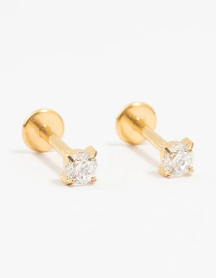 Gold Plated Titanium Cubic Zirconia Stud Flatbacks 2-Pack