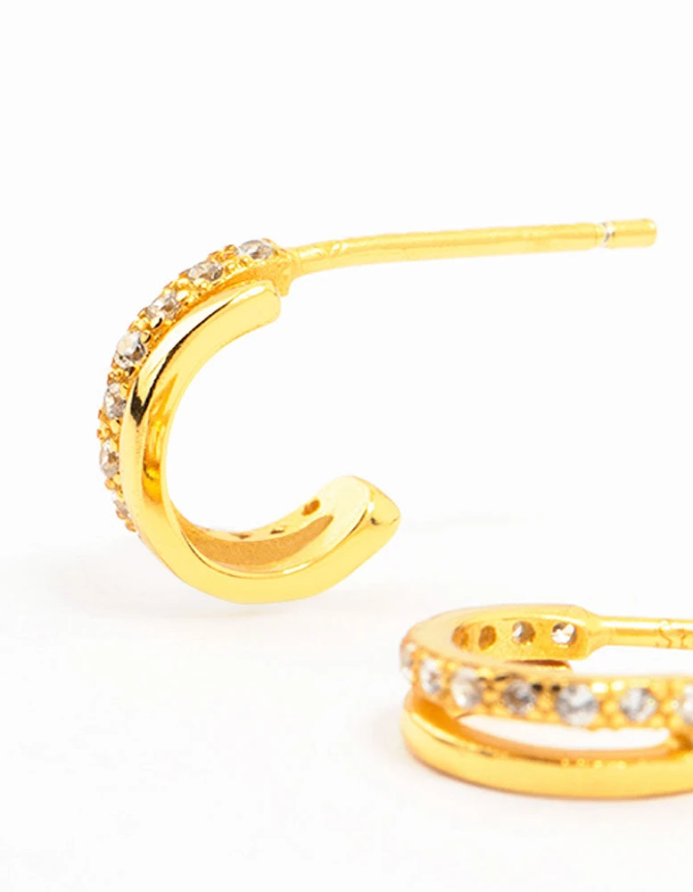 Gold Plated Sterling Silver Double Hoop Earrings