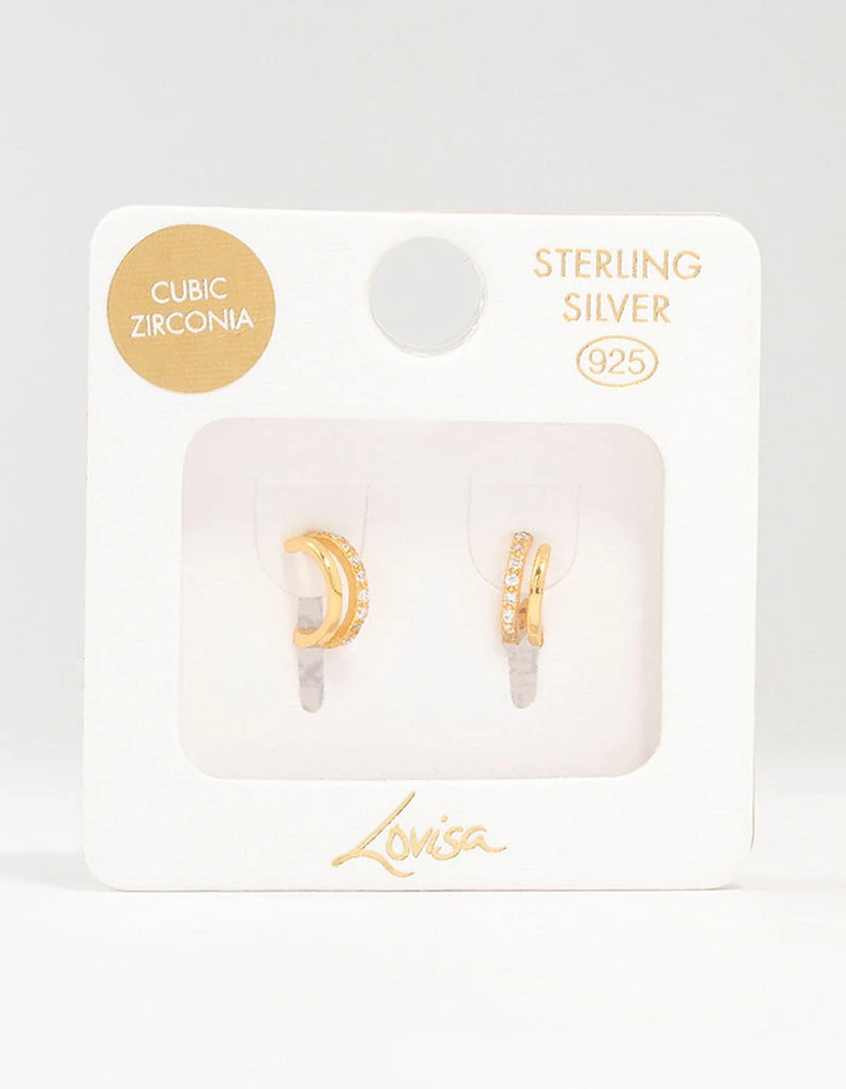 Gold Plated Sterling Silver Double Hoop Earrings