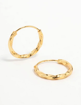 Gold Plated Sterling Silver Twisted Hoop Earrings 15MM