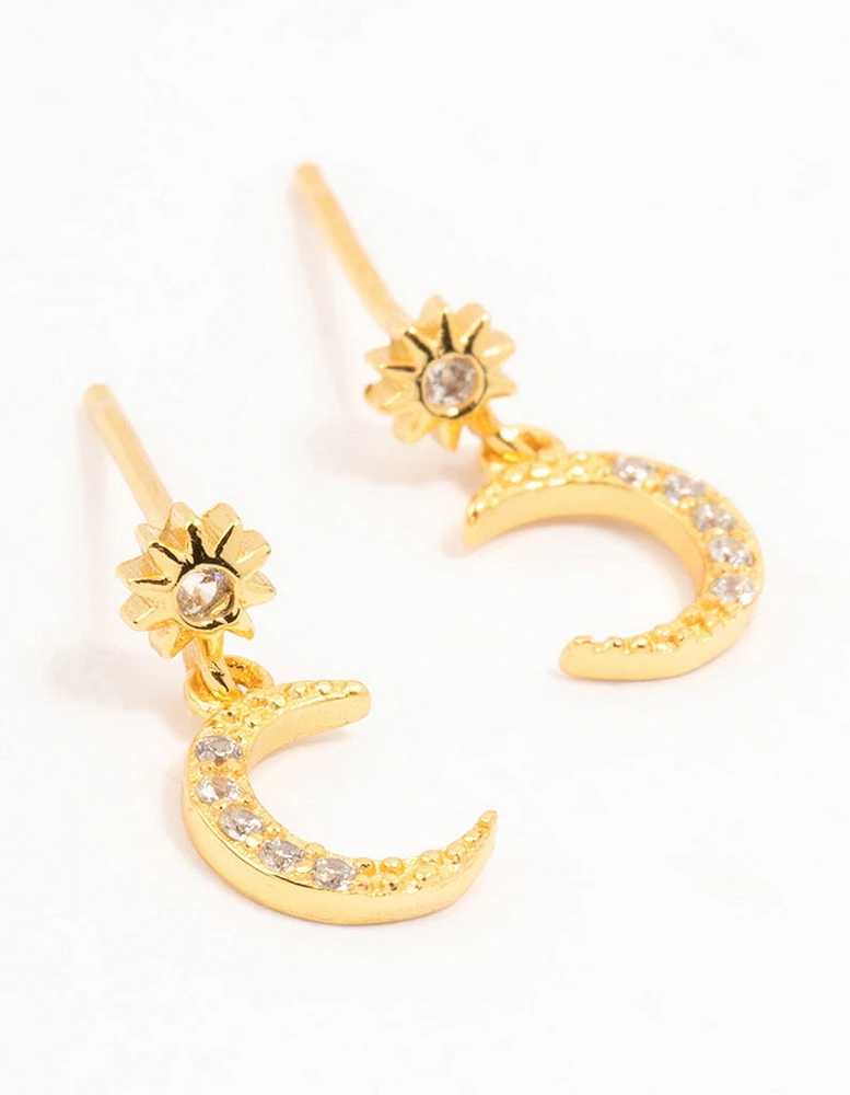 Gold Plated Sterling  Silver Celestial Cubic Zirconia Drop Earrings