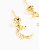 Gold Plated Sterling  Silver Celestial Cubic Zirconia Drop Earrings