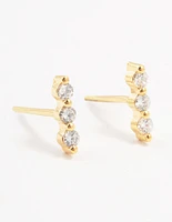 Gold Plated Sterling Silver Cubic Zirconia Bar Earrings