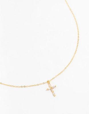 Gold Plated Sterling Silver Cubic Zirconia Cross Necklace