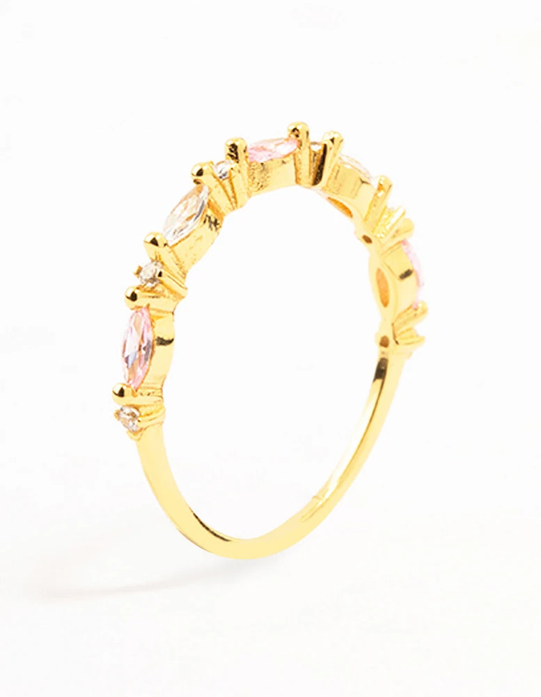 Gold Plated Sterling Silver Alternating Marquise Round Cubic Zirconia Ring