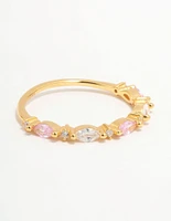 Gold Plated Sterling Silver Alternating Marquise Round Cubic Zirconia Ring