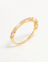 Gold Plated Sterling Silver Alternating Marquise Round Cubic Zirconia Ring