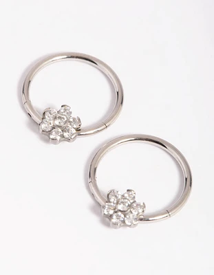 Surgical Steel Small Flower Hoop Earrings