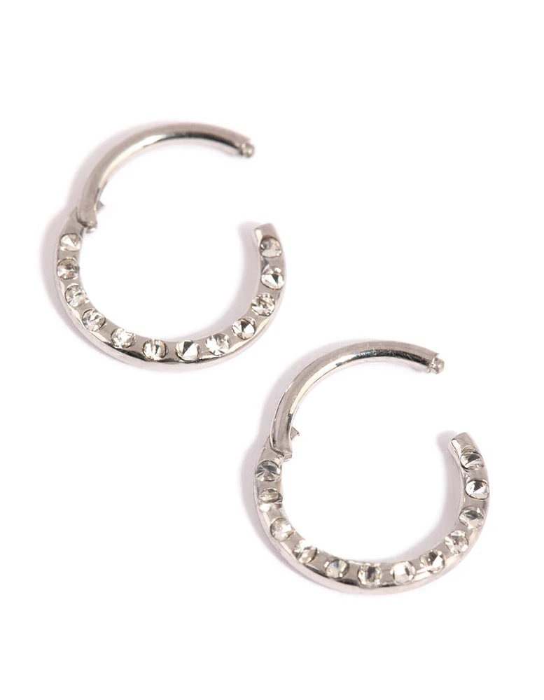 Surgical Steel Pave Hoop Earrings