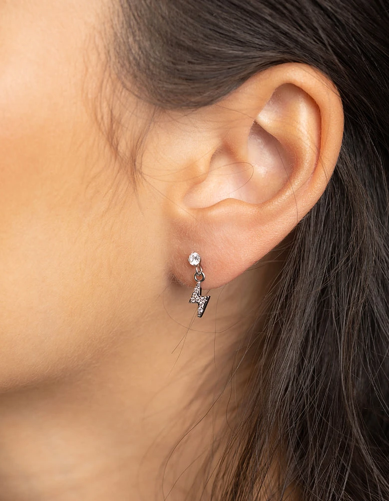 Surgical Steel Diamante Lightning Bolt Charm Stud Earrings