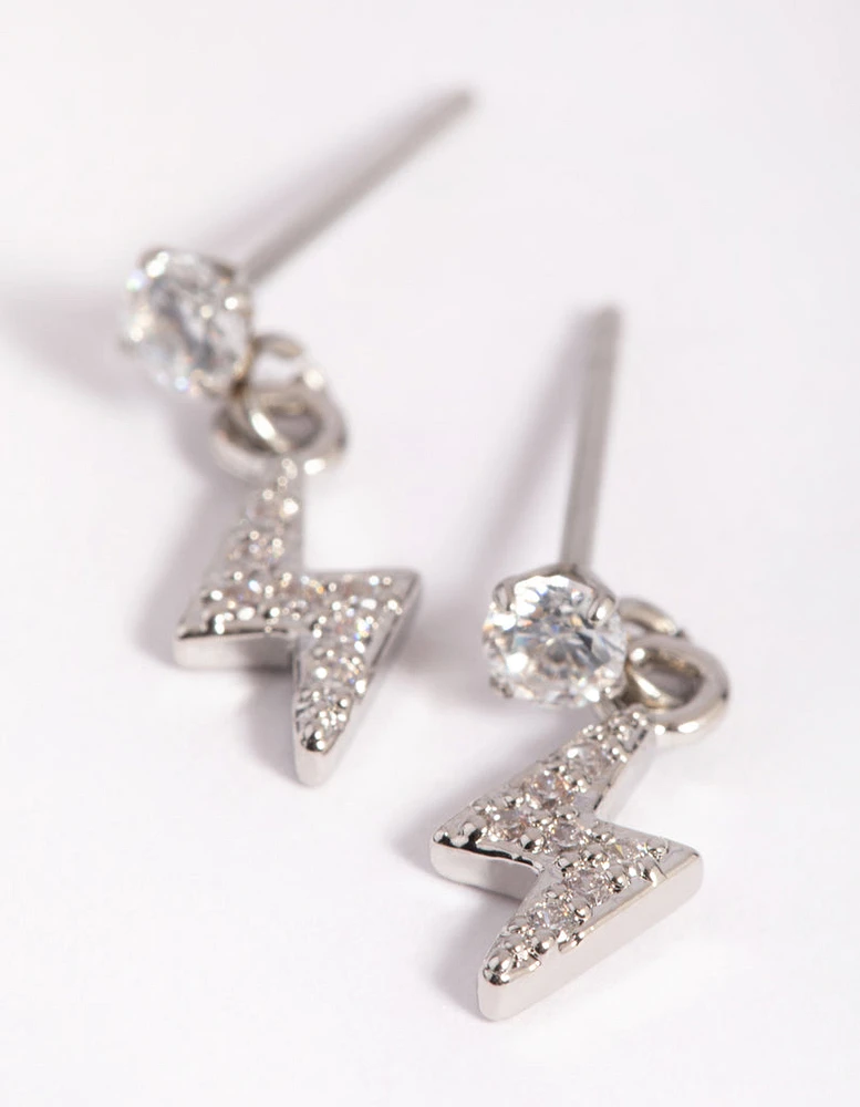 Surgical Steel Diamante Lightning Bolt Charm Stud Earrings