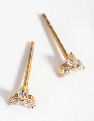 Gold Plated Surgical Steel Cubic Zirconia Trio Cluster Stud Earrings