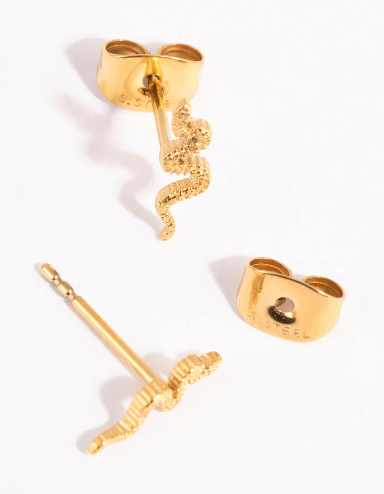 Gold Plated Surgical Steel Snake Stud Earrings