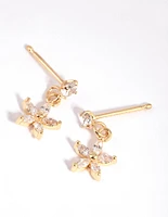 Gold Plated Surgical Steel Cubic Zirconia Flower Drop Stud Earrings