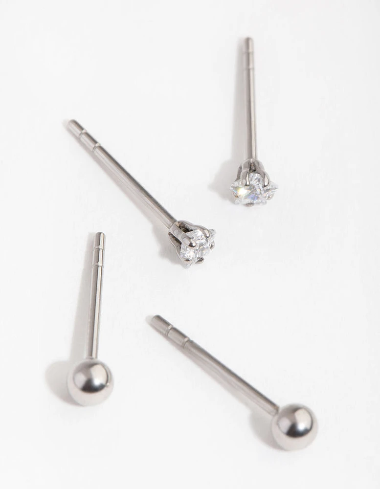 Surgical Steel Crystal & Ball Stud Earrings 2-Pack