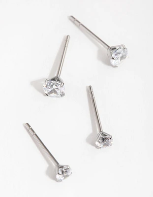 Surgical Steel Graduating Cubic Zirconia Stud Earrings 2-Pack