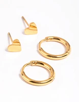 Gold Plated Surgical Steel Heart & Huggie Hoop Earrings 2-Pack