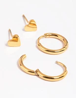 Gold Plated Surgical Steel Heart & Huggie Hoop Earrings 2-Pack