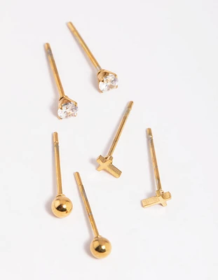 Gold Plated Surgical Steel Small Cross Stud Earrings