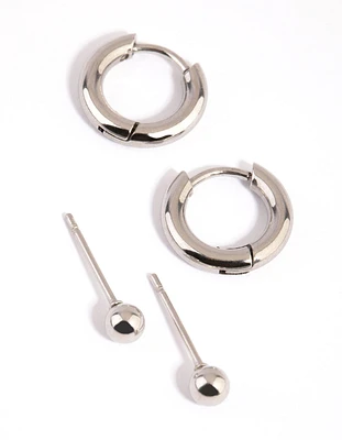 Surgical Steel Plain Stud & Huggie Hoop Earrings 2-Pack