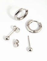 Surgical Steel Plain Stud & Huggie Hoop Earrings 2-Pack