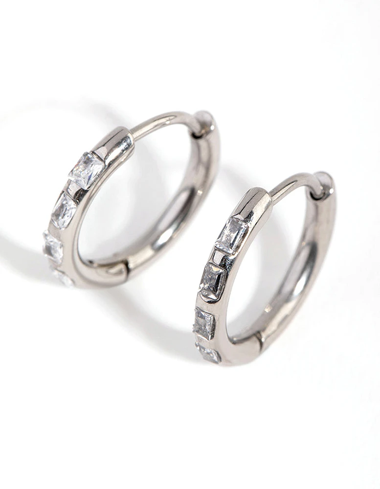 Surgical Steel Diamante Huggie Hoop Earrings