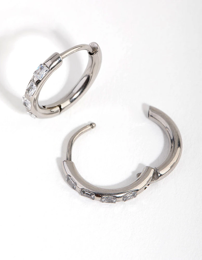 Surgical Steel Diamante Huggie Hoop Earrings