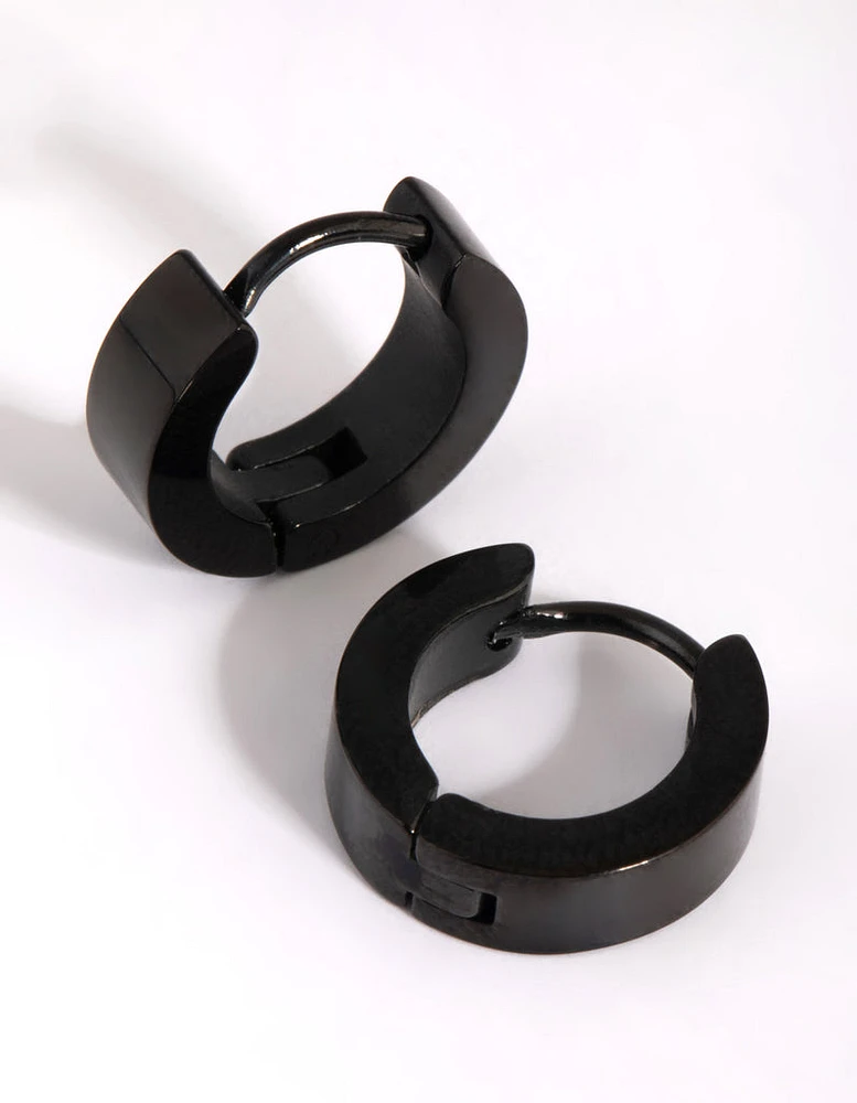 Black Coated Surgical Steel Wide Huggie Earrings