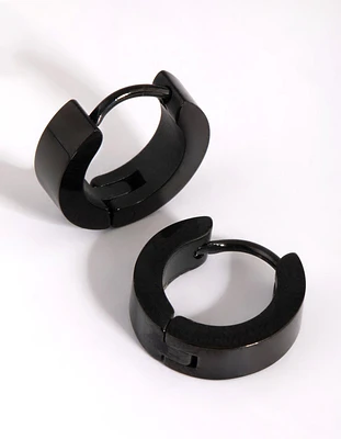 Black Coated Surgical Steel Wide Huggie Earrings