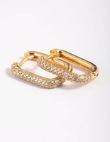 Gold Cubic Zirconia Pave Rectangle Hoop Earrings