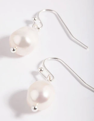 Simple Silver Plated Pearl Drop Earrings